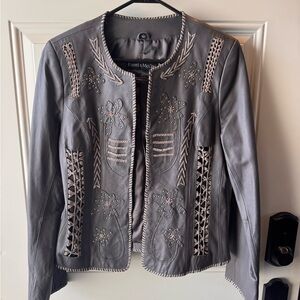 Pamela McCoy Embroidered Gray Leather Jacket